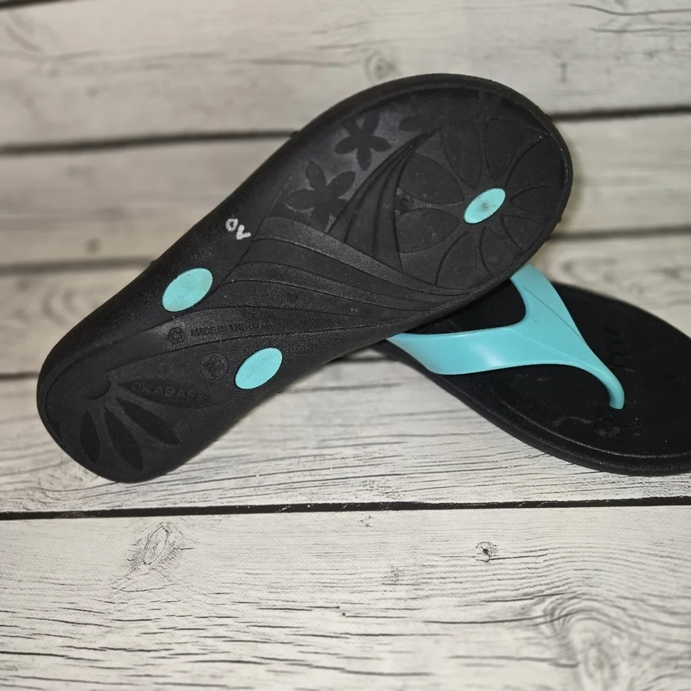 Okabashi Women's SZ ML 8/9 Black and Sea Glass Marina Sandals Flip Flops USA
